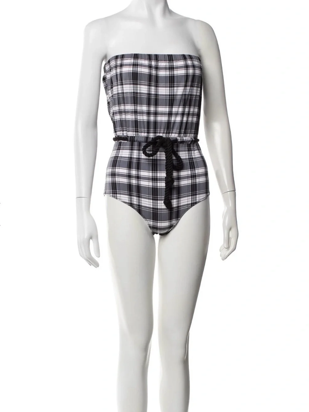 Lisa Marie Fernandez Plaid Print Braided Accents One-Piece XS 🖤🤍🖤🤍